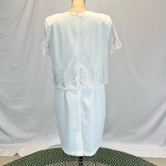 VINTAGE rose embroidered sheer midi dress short sleeve sheer delicate formal 80s - Picture 6 of 12